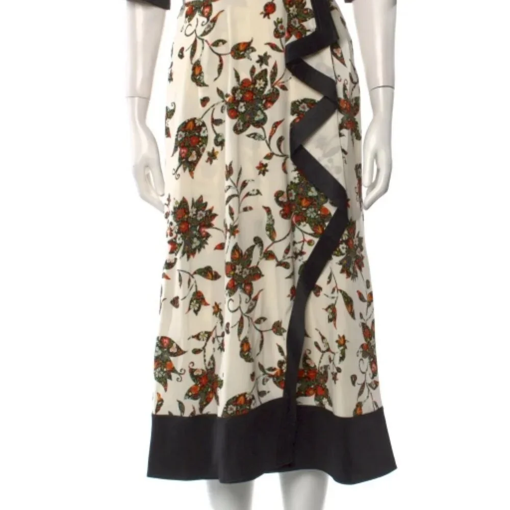 NWOT Tory Burch New Ivory Sacred Floral Silk Printed Wrap Dress XS $798